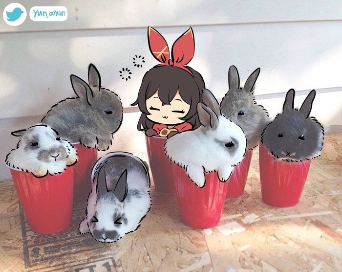 Озорной Кролик Genshin Impact, Anime Art, Amber, Кролик, Длиннопост, Yun_ooyun