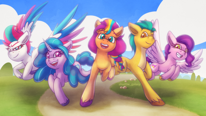    ! My Little Pony, Sunny Starscout, Pipp Petals, Zipp Storm, Hitch Trailblazer, Izzy Moonbow, Ponyart, , Shad0w-galaxy