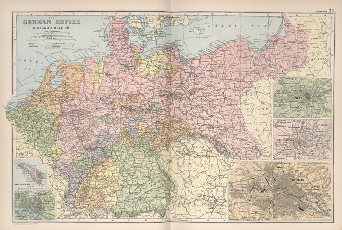 Карта Германской империи, Бельгии и Нидерландов, конец XIX века