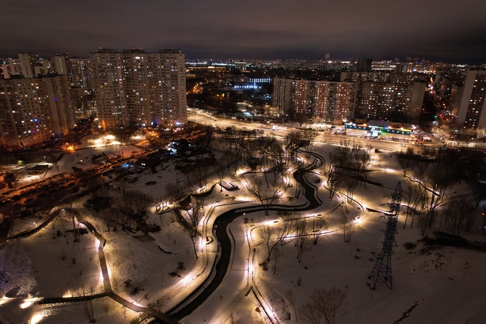 Фотки ночной Москвы Москва, Фотография, Начинающий фотограф, Квадрокоптер, DJI, Аэросъемка, Парк, Дрон, Хочу критики, Длиннопост