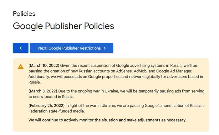 Google Ads полностью приостанавливает свою работу в России Политика, Google, Google adsense, Admob, Разработка, Web, Реклама, Санкции, Android разработка, Фрилансер, Инди, Экономика, Интернет, Веб-разработка, Gamedev, Заработок в интернете, Google Play