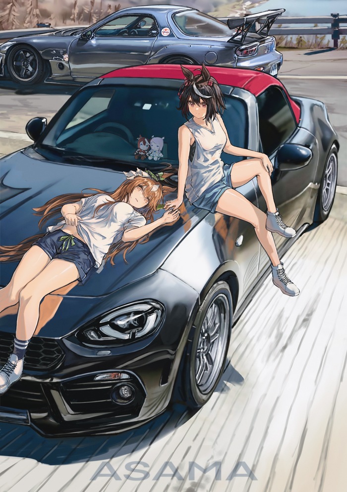 Girls and cars Anime Art, , Animal Ears, , Uma Musume Pretty Derby, Kitasan Black, Satono Diamond, , 