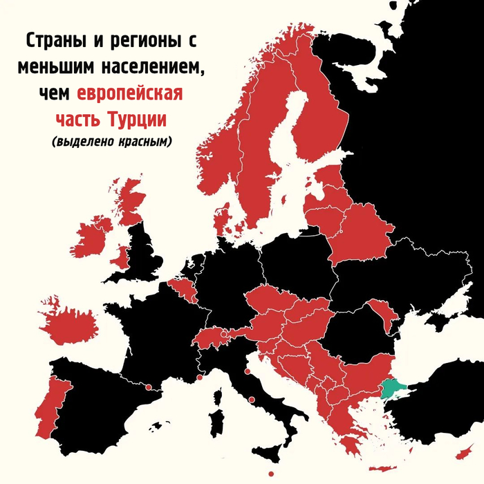 Страны и регионы с меньшим населением, чем европейская часть Турции