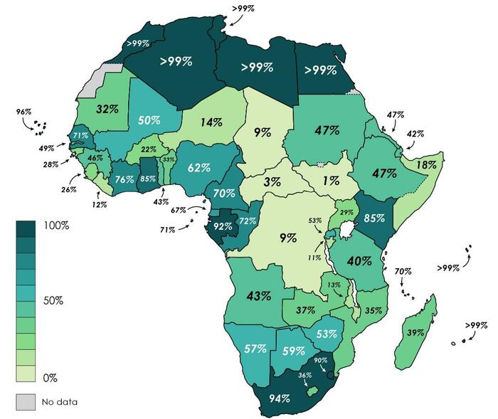 Доступ к электричеству в Африке (2019 г.)