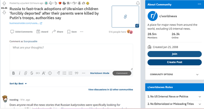 Reddit: Россия ускорит процесс усыновления украинских детей