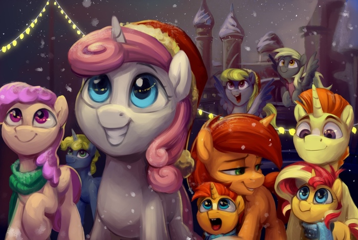   My Little Pony, Original Character, Sunburst, Sunset Shimmer, Stellar Flare, Derpy Hooves