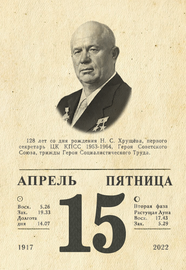 15 апреля 2022 Отрывной календарь, СССР, Никита Хрущев