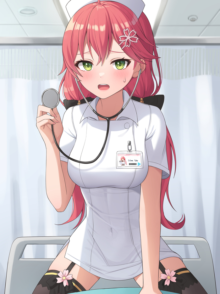 Nurse Sakura Аниме, Anime Art, Hololive, Sakura Miko, Virtual YouTuber, Чулки, Медсестры