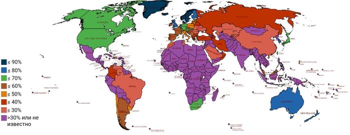 Процент людей использующий интернет в разных странах Карты, Интернет, Проценты