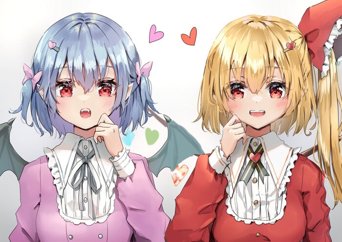 Flandre & Remilia Touhou, Flandre Scarlet, Remilia Scarlet, , Anime Art, Shironeko Yuuki, 