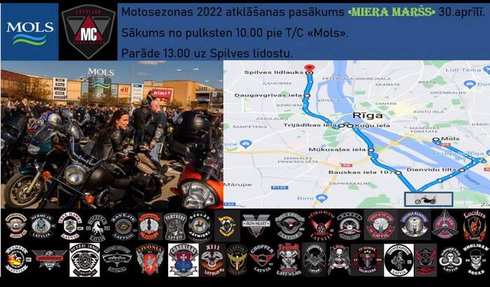 Открытие "мотосезона" или "марш за мир" 2022 в Латвии
