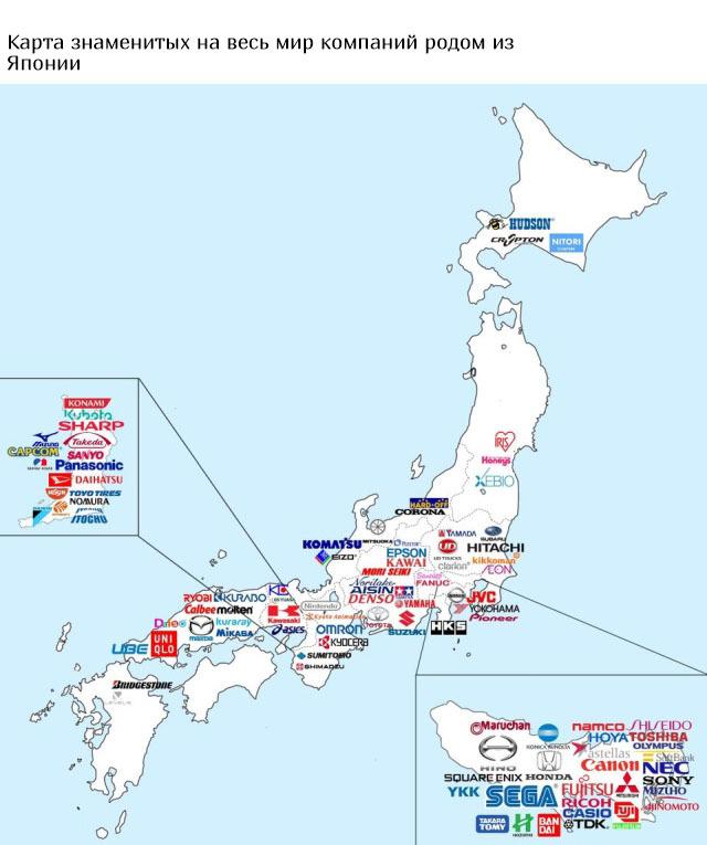 Карта знаменитых на весь мир компаний родом из Японии