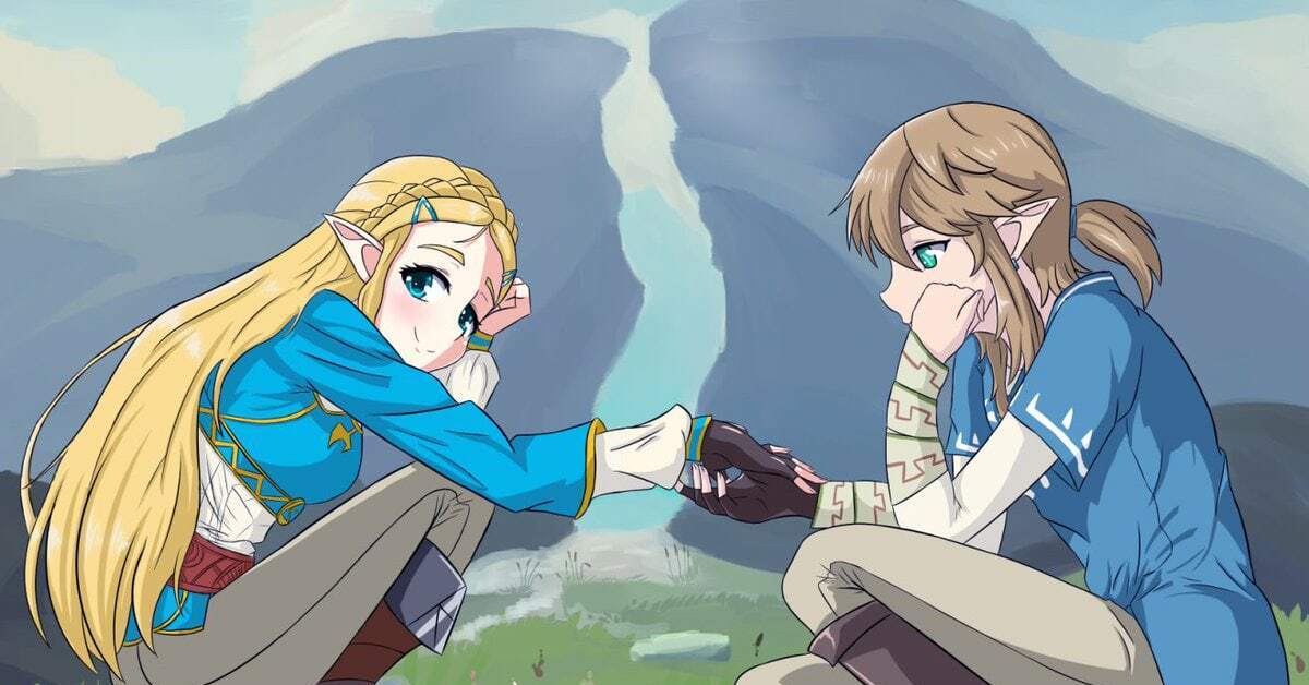 Zelda breath of the wild. Легенда о Зельде Breath of the Wild. Линк и принцесса Зельда. Zelda BOTW линк и Зельда. The Legend of Zelda Breath of the Wild аниме.