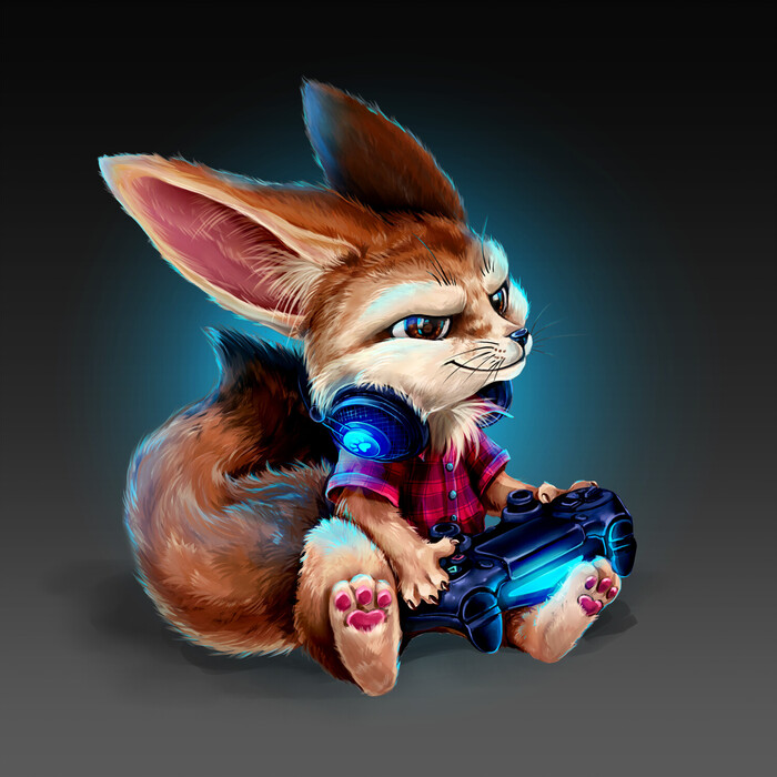 The Gamer Fox. Версия 2.0 Photoshop, Персонажи, Рисование, Иллюстрации, Цифровой рисунок, Фенек, Лиса, Playstation 4, Dualshock, Процесс рисования, Видео, YouTube, Длиннопост, Стримеры