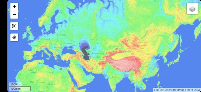 Интересный сервис, показывающий карту высот местности в любой точке мира