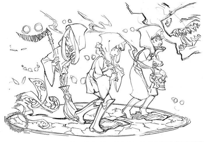 Иллюстрации Yoshinari Illustrations к первым ведьмочкам Little Witch Academia, Kagari Atsuko, Sucy Manbavaran, Anime Art, Аниме, Арт, Ведьмы, Девушки, Lotte Jansson