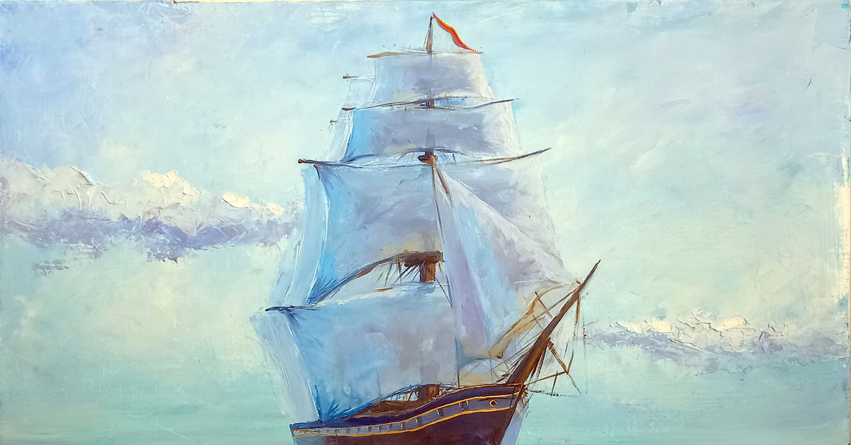 Картина маслом корабль в море