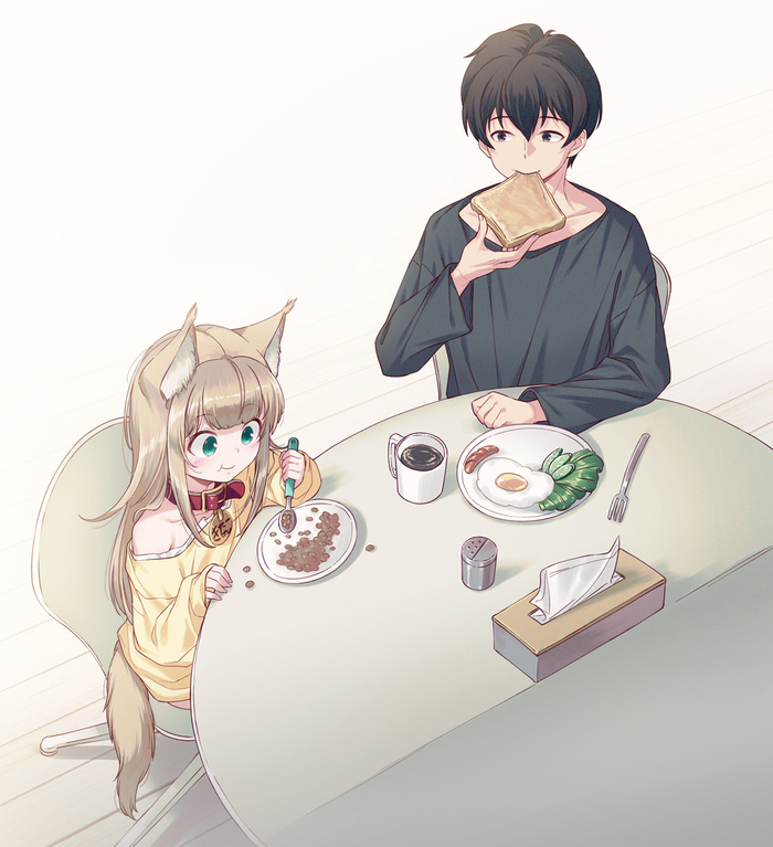  , Anime Art, Original Character, Animal Ears, Kinako, 40hara, 