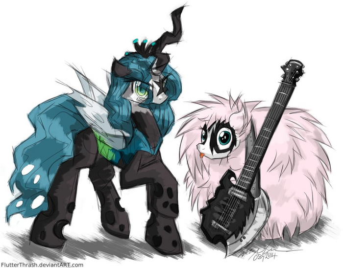  -- My Little Pony, Queen Chrysalis, Fluffle Puff, Original Character, Kiss, Flutterthrash