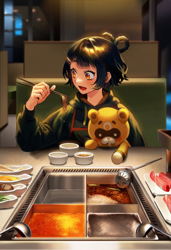  Anime Art, Genshin Impact, Xiangling, Guoba