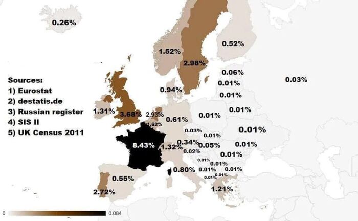 Сколько процентов населения стран Европы - чернокожие