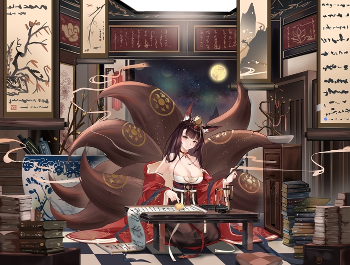 Akagi , Anime Art, Azur Lane, Akagi, Animal Ears, 