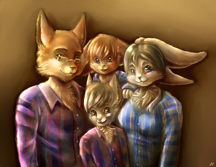 Family Portrait , Furry Art, Furry Feline, Furry Cat, Furry rabbit, Furry Hybrid, , 