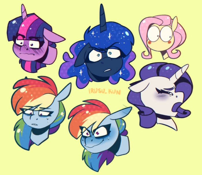  My Little Pony, Twilight Sparkle, Rainbow Dash, Fluttershy, Rarity, Princess Luna, Irusu