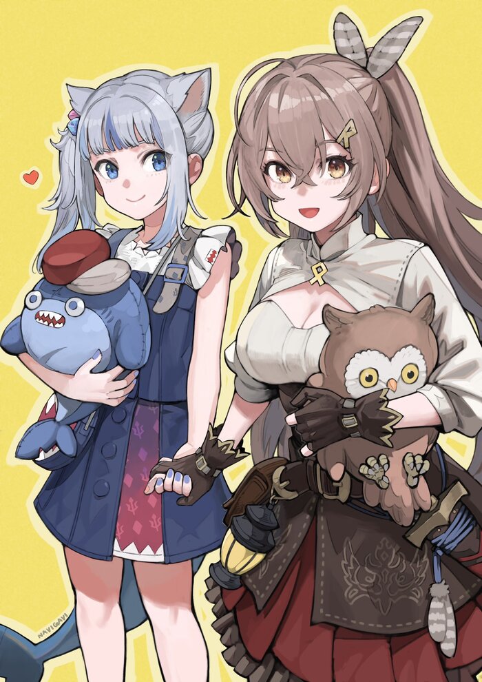 Gawr & Nanashi Navigavi, , , Anime Art, Hololive, Virtual YouTuber, Gawr Gura, Nanashi Mumei