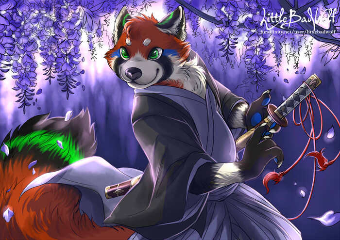 Summer Hanami , Furry Art, Furry Red Panda, , , , , 
