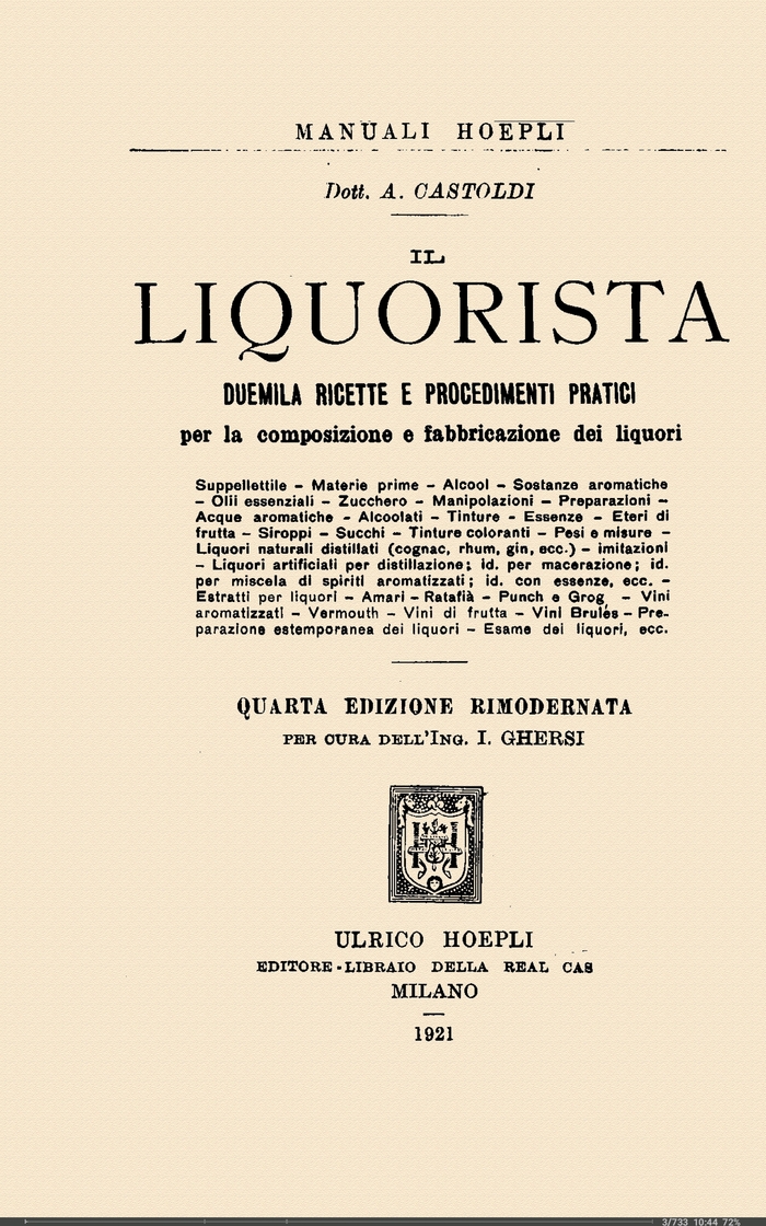 Учебник ликвориста А. КАСТОЛЬДИ 1921 г. издания, Милан