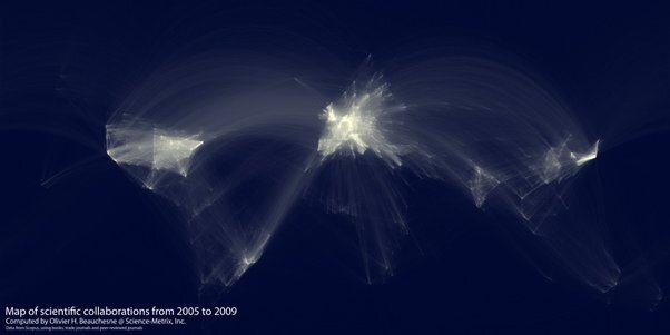 Карта научного сотрудничества с 2005 по 2009 год Карты, Карта мира, Сотрудничество, Научное сотрудничество