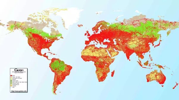 На этой карте показано влияние человека на биосферу