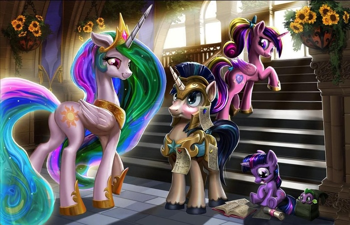   My Little Pony, Twilight Sparkle, Princess Celestia, Princess Cadance, Spike, Shining Armor