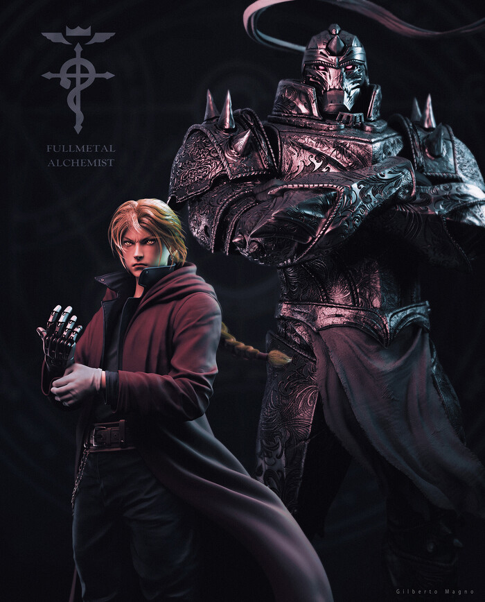 Two Brothers , ArtStation, , Fullmetal Alchemist, Edward Elric, Alphonse Elric, 3D, 