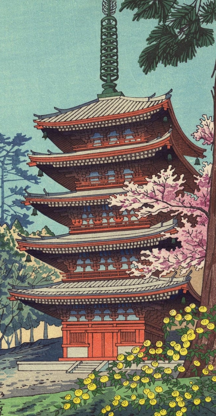 Такэдзи Асано ,,Весна в храме Дайгодзи" Япония, Гравюра, Укиё-э