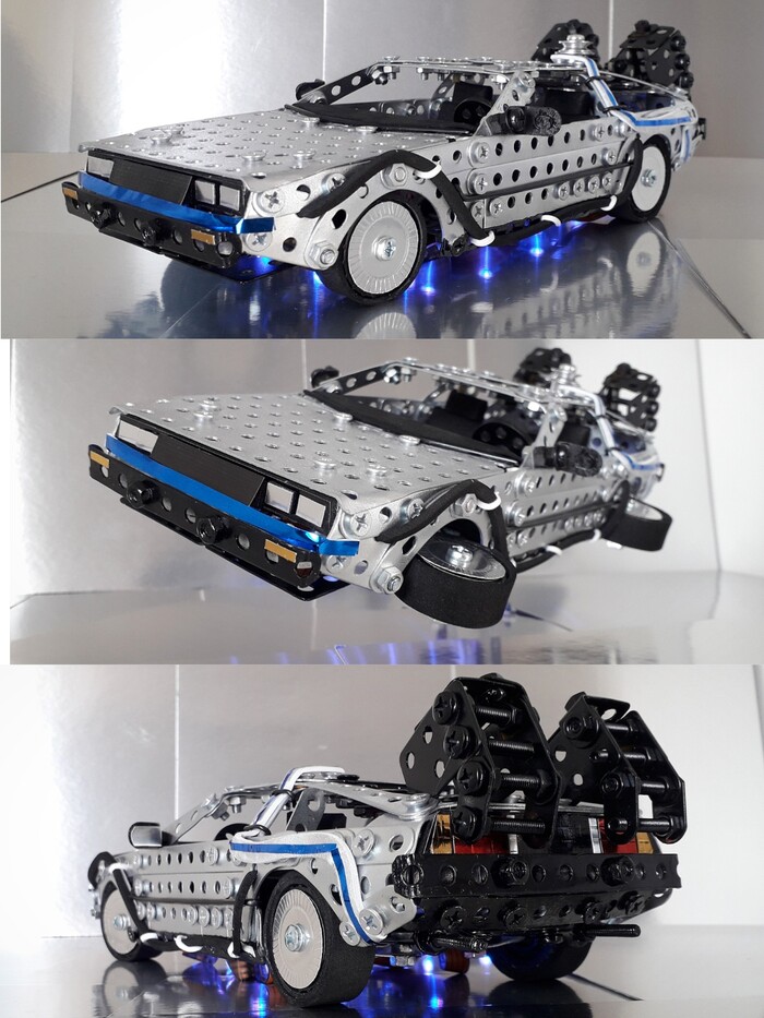 DeLorean DMC-12 "Назад в будущее" из металлического конструктора, проволоки, резины и картона