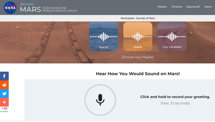 На сайте NASA запустили сервис, который воспроизводит, как ваш голос будет звучать на Марсе