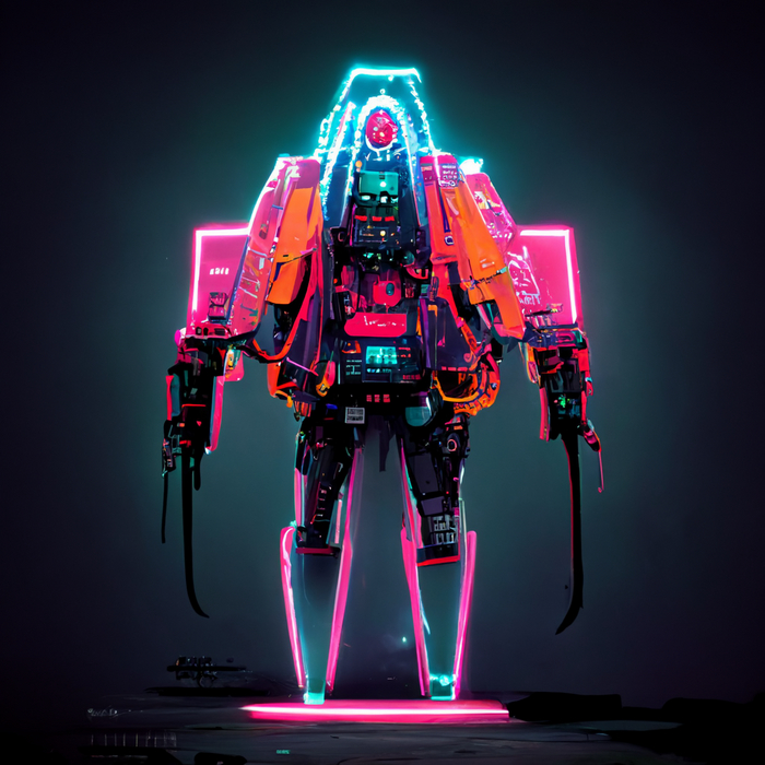 Neon cyberpunk robots  , Midjourney, , 