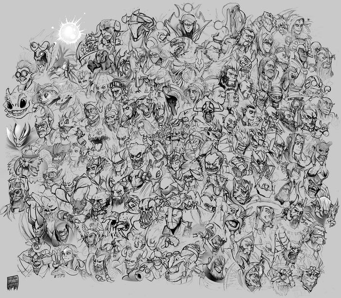 Все 123 героя Dota 2 на одном изображении Рисунок карандашом, Dota 2, Любопытство
