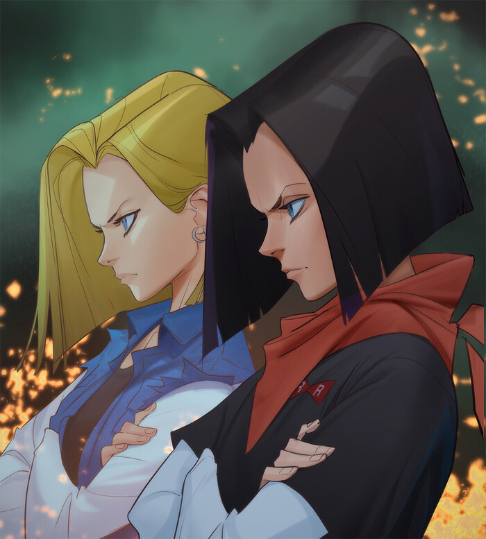 C17 & C18 , ArtStation, , Dragon Ball, Android 18, Anime Art, 