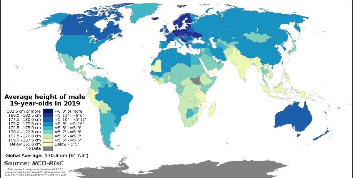 Карта среднего роста в мире