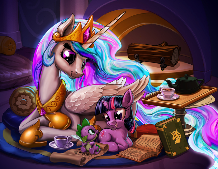   My Little Pony, Ponyart, Twilight Sparkle, Princess Celestia, Spike, Harwicks-art