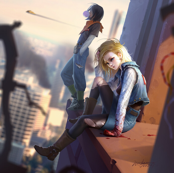In the morning light , ArtStation, , Dragon Ball, Android 18, Anime Art, Android 17