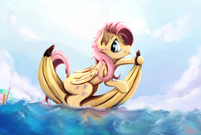 Banana boat My Little Pony, Ponyart, Fluttershy, Miokomata, Princess Celestia, Molestia
