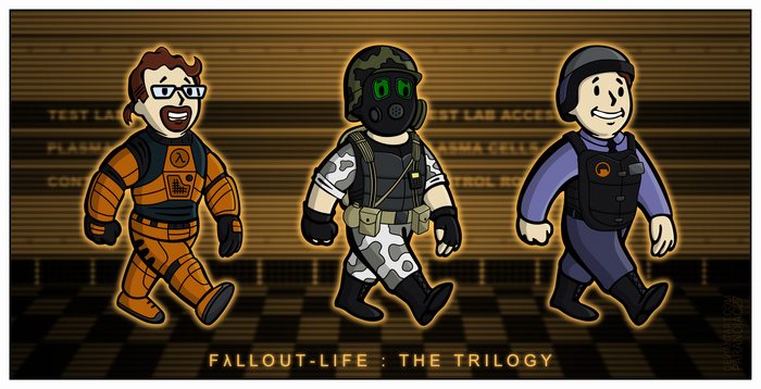 Fallout-Life: There's more of them , , Game Art, Fallout, Half-life,  , Vault Boy, Adrian Shepard, Barney Calhoun, Half-life: Blue Shift