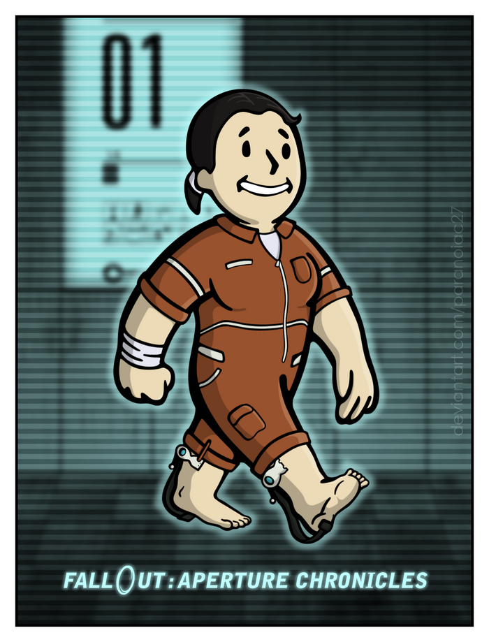 For the Vault Dwellers who are still alive , , Fallout, Game Art, Portal, Chell, Vault Boy