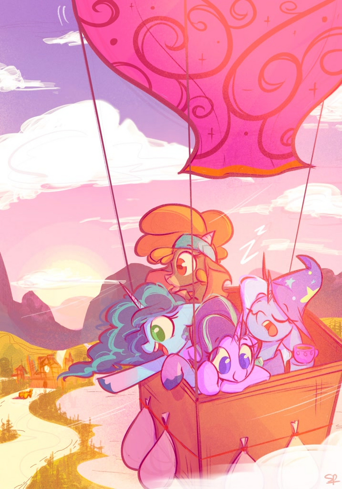 Воздухоплаватели My Little Pony, Misty(g5), Starlight Glimmer, Trixie, Scribble-potato