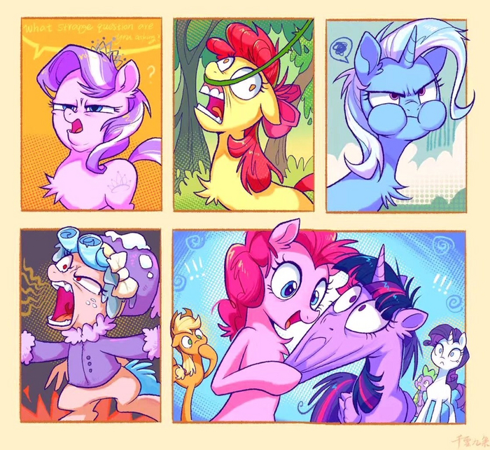  My Little Pony, Twilight Sparkle, Pinkie Pie, Applejack, Rarity, Trixie, Applebloom, Diamond Tiara, Cozy Glow