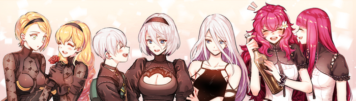   , , Nier Automata, Yorha unit no 2 type B, Yorha unit no 2 type A, Yorha unit no 9 type S, Popola devola